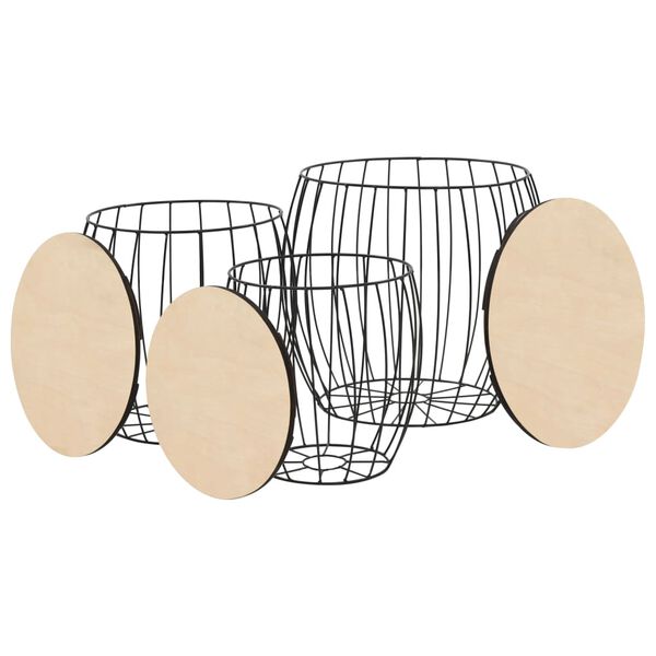 vidaXL コーヒーテーブル3点セット ポプラ合板＆鉄