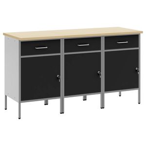 vidaXL 作業キャビネット 引き出し付き 3 pcs 黒とグレー 150 x 55 x 85 cm エンジニアードウッドとスチール