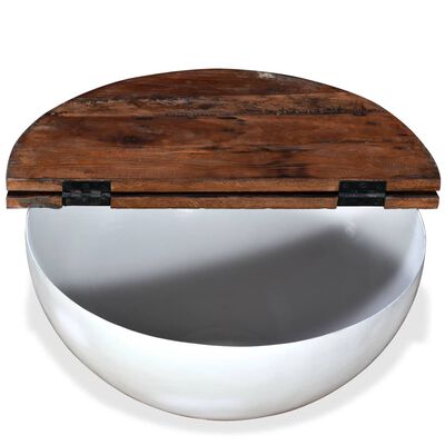 vidaXL コーヒーテーブル2点セット 無垢の再生木材 ホワイト ボウル型