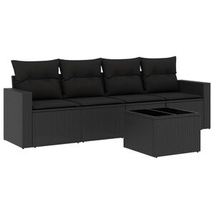 vidaXL 屋外ソファ5点セット クッション付き ブラック ポリラタン製