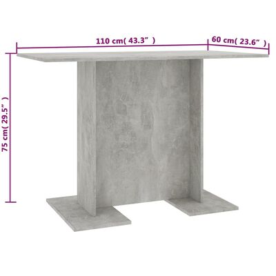 vidaXL ダイニングテーブル コンクリートグレー 110x60x75cm パーティクルボード