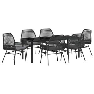 vidaXL ガーデンダイニングセット クッション付き 7 pcs ブラック ポリラタン