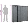 vidaXL ワードローブ コンパートメント4点＆吊り下げ棒付き 175x45x170cm グレー