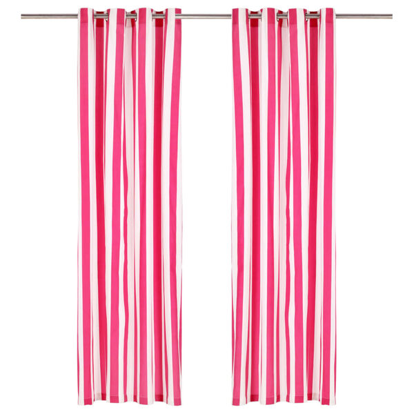 vidaXL カーテン 2面タイプ 140x175cm 金属リング付き 布 ピンク＆ストライプ柄