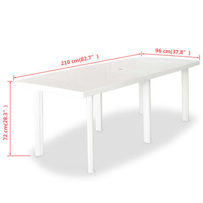 vidaXL ガーデンテーブル ホワイト 210x96x72cm プラスチック製