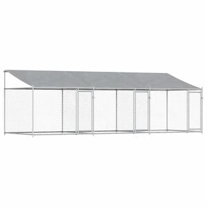 vidaXL 犬用ケージ ルーフ&ドア付き グレー 6x2x2 m 亜鉛メッキ鋼