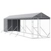 vidaXL 屋外犬小屋 屋根付き シルバー 2x10x2.5 m 亜鉛メッキ鋼製