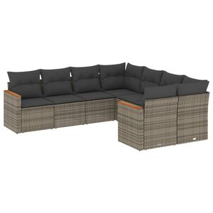 vidaXL ガーデンラウンジ8点セット クッション付き グレー ポリラタン製