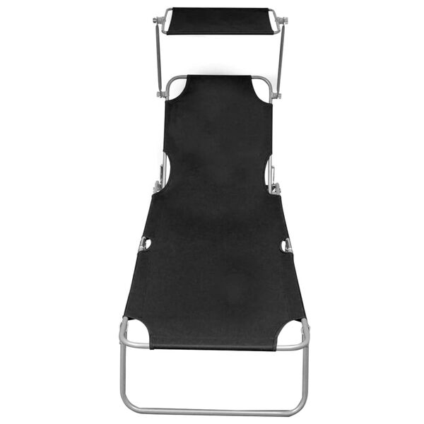 vidaXL 折りたたみサンラウンジャー キャノピー付き アルミ製 ブラック
