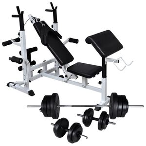 vidaXL ウェイトラック＋バーベル＋ダンベルセット付ワークアウトベンチ 60.5 kg (90366+90375)