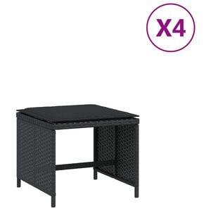 vidaXL ガーデンスツール クッション付き 4点 ブラック 40x40x35 cm ポリラタン製
