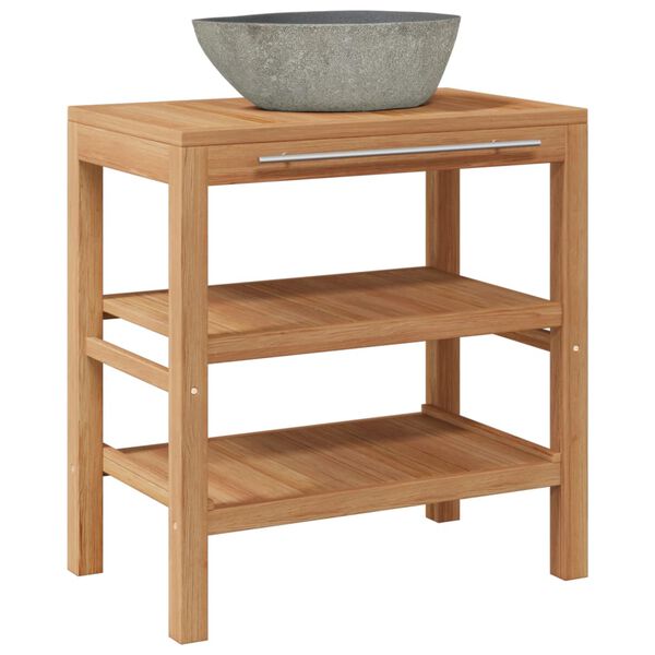 vidaXL 洗面化粧台 無垢のチーク材 大理石製の洗面器付き