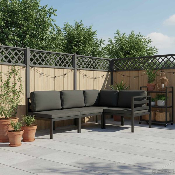 vidaXL ガーデンラウンジ4点セット クッション付き アルミ製 アントラシート