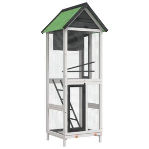 vidaXL バードハウス グレー 60x58.5x160cm 無垢材パイン