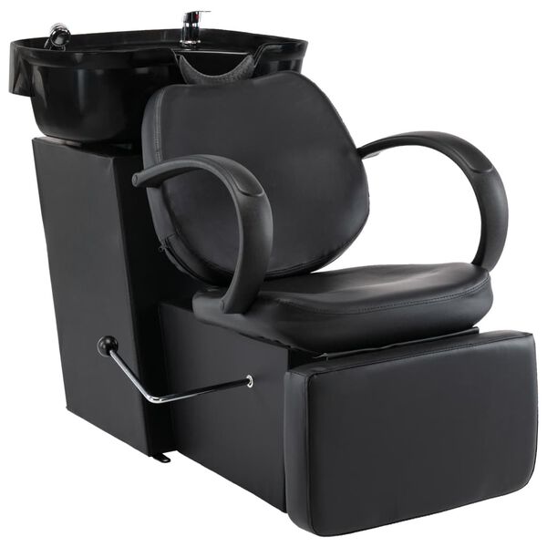 vidaXL サロン用 シャンプーチェア 洗面器付 合成皮革 ブラック