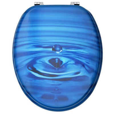 vidaXL トイレ便座 ふた付き MDF製 ブルー 水滴デザイン