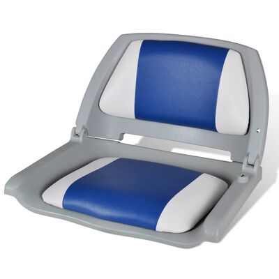 vidaXL ボートシート 折りたたみ式背もたれ ブルー＆ホワイト 枕付き 48x51x41cm