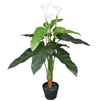 vidaXL 人工観葉植物 カラーリリー (オランダカイウ) ポット付き 85cm ホワイト
