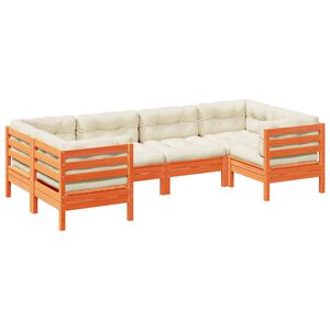 vidaXL ガーデンソファ6点セット クッション付き ワックスブラウン パイン無垢材