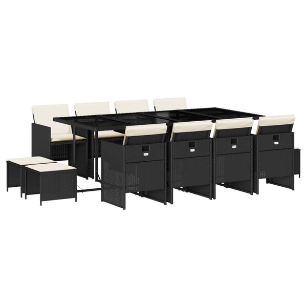 vidaXL ガーデンダイニング13点セット クッション付き ブラック ポリラタン製