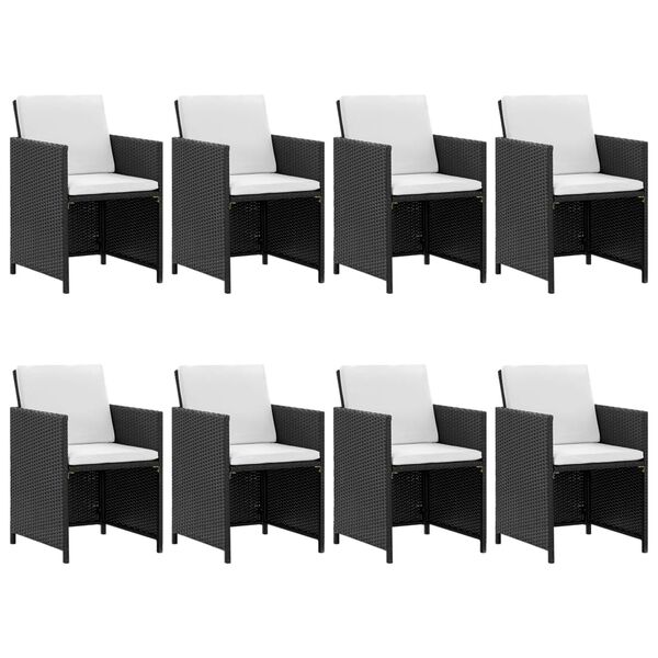 vidaXL 屋外ダイニング9点セット クッション付 ポリラタン ブラック