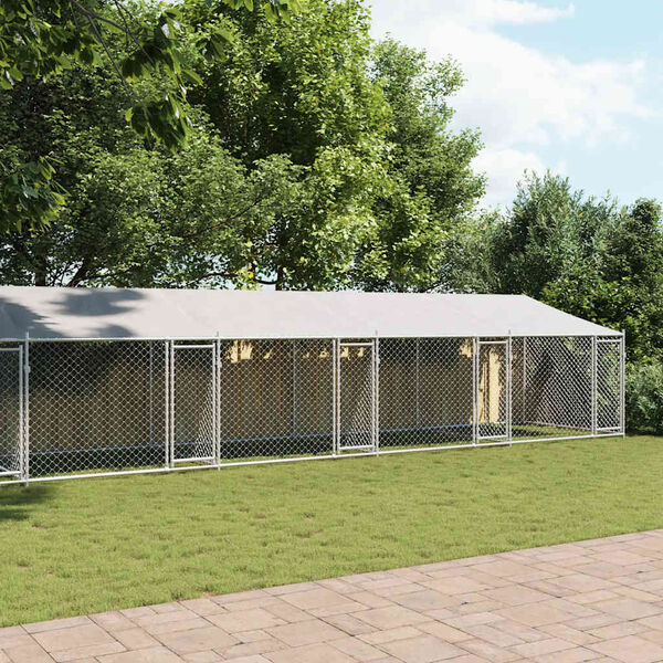 vidaXL 犬用ケージ ルーフ&ドア付き グレー 12x2x2 m 亜鉛メッキ鋼