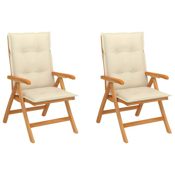 vidaXL ガーデンチェア 2点 クリームクッション付き チーク無垢材 (48980+314239)