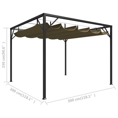 vidaXL ガーデンガゼボ 引き込み式ルーフ付き トープ 3x3m 180g/m²
