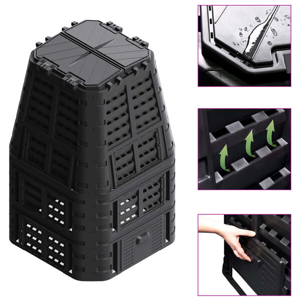 vidaXL ガーデン堆肥箱 ブラック 93.3x93.3x146cm 1000L