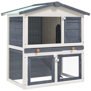 vidaXL 屋外うさぎ小屋 3ドアタイプ グレー 木製