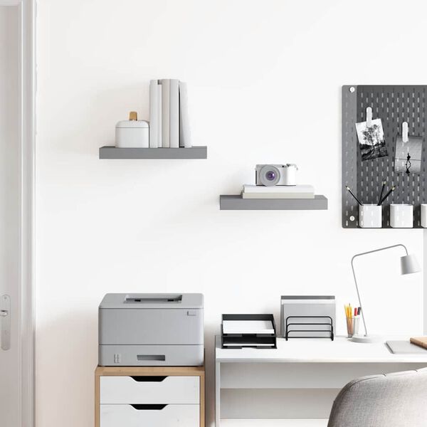 vidaXL フローティングウォールシェルフ 2点 グレー 40x23.5x3.8cm MDF