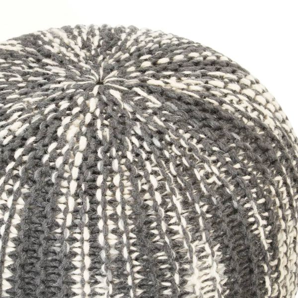 vidaXL 手編み プフ (厚手クッション) ウール製 50x35cm ダークグレー＆ホワイト