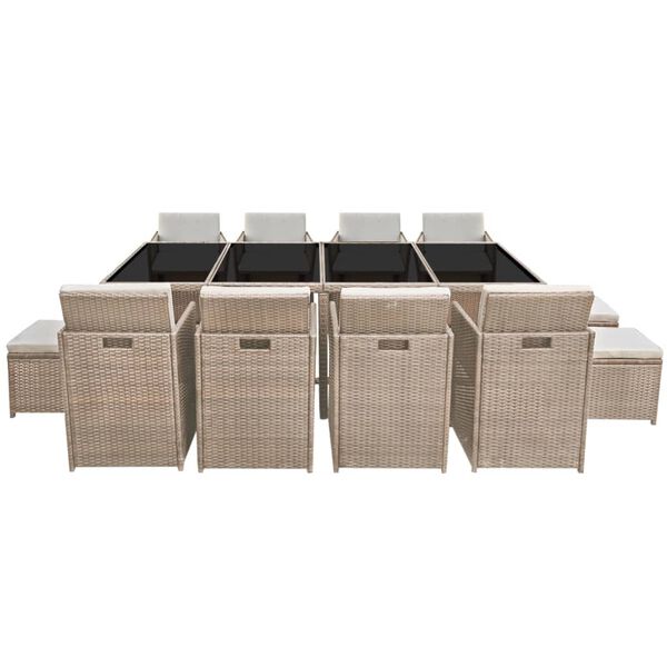 vidaXL 屋外ダイニング13点セット クッション付き ベージュ