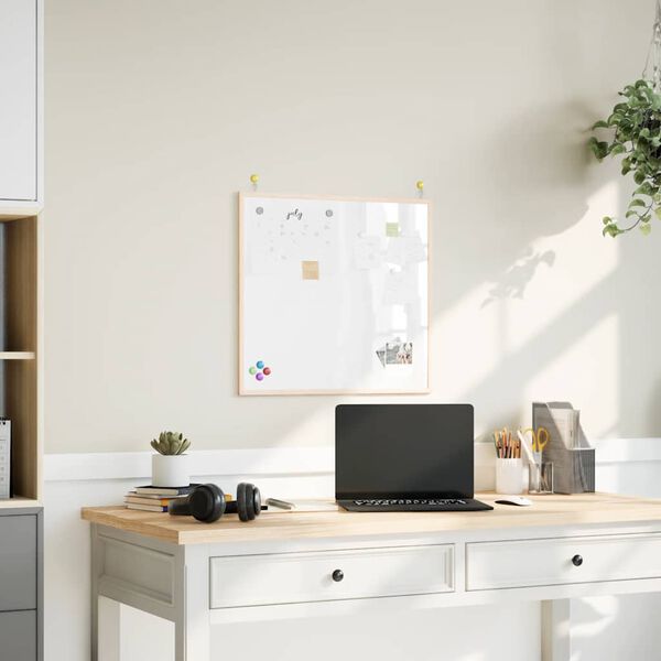 vidaXL 磁気ホワイトボード（無垢パイン材フレーム）60x55 cm