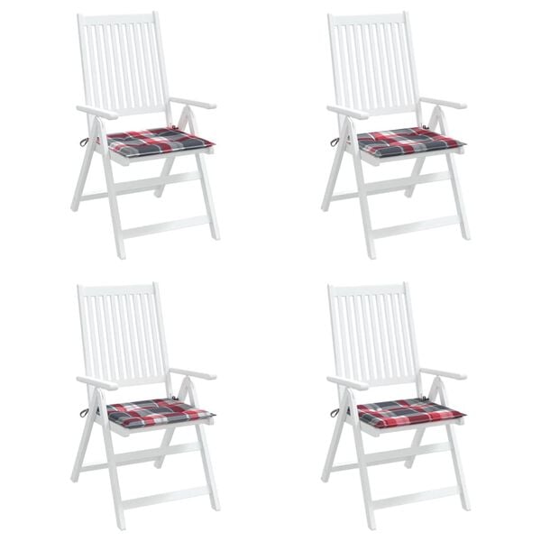 vidaXL ガーデンチェアクッション 4点 赤チェック柄 40x40x4cm オックスフォードファブリック