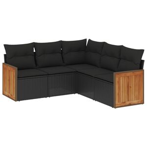 vidaXL 屋外ソファ5点セット クッション付き ブラック ポリラタン製