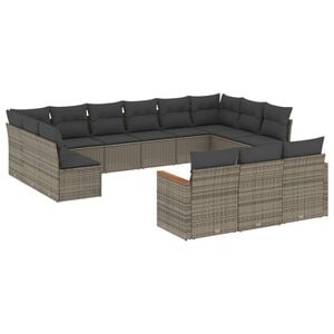 vidaXL ガーデンラウンジ13点セット クッション付き グレー ポリラタン製