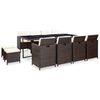 vidaXL 屋外ダイニング13点セット クッション付き ポリラタン製 ブラウン