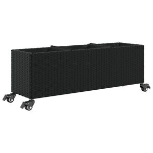 vidaXL キャスター付きガーデンプランター（鉢3個付き）ブラック 107x32x38cm ポリラタン製