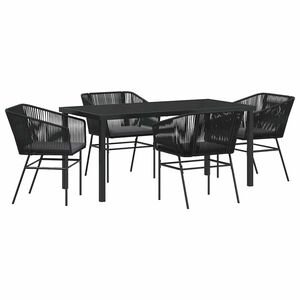 vidaXL ガーデンダイニングセット クッション付き 5 pcs ブラック 粉体塗装スチール