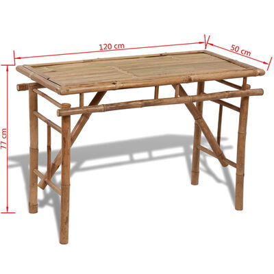 vidaXL 折りたたみガーデンテーブル 120x50x77cm 竹製