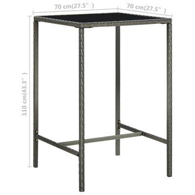 vidaXL ガーデンバーテーブル グレー 70x70x110cm ポリラタン＆ガラス製