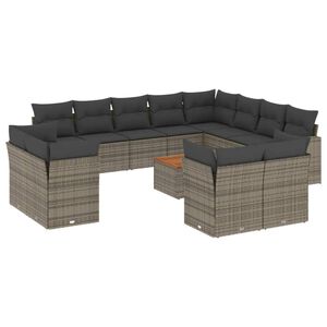vidaXL ガーデンラウンジ13点セット クッション付き グレー ポリラタン製