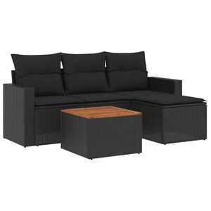 vidaXL 屋外ソファ5点セット クッション付き ブラック ポリラタン製