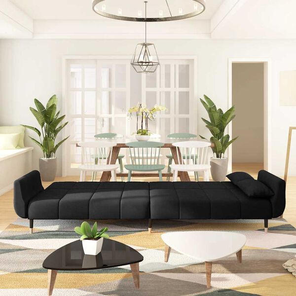 vidaXL 2人掛けソファベッド（枕2個付き、ブラックベルベット）