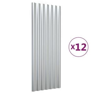 vidaXL ルーフパネル 12点 粉体塗装スチール シルバー 100x36 cm