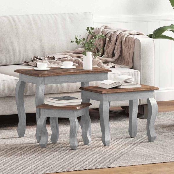 vidaXL ネストテーブル 3点セット マホガニー無垢材