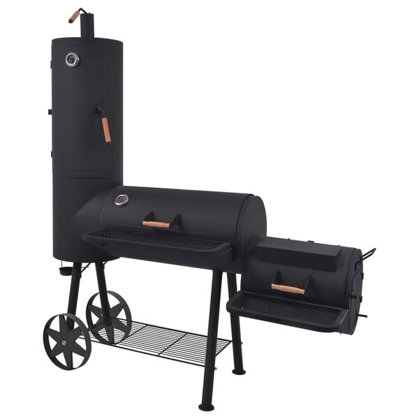 vidaXL BBQ チャコールスモーカー ボトムシェルフ付き ブラック XXL