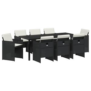 vidaXL ガーデンダイニングセット 9 pcs ブラック ポリラタン
