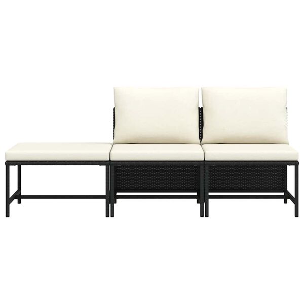 vidaXL 屋外ソファ3点セット クッション付き ブラック ポリラタン製